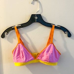 NWOT bralette, no underwire, pink, orange & yellow, adjustable straps, size XS